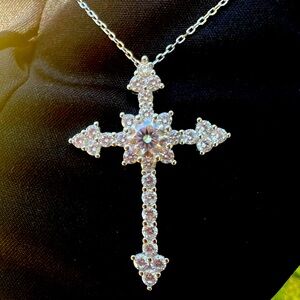 New Moissanite 10H10A Cross Pendant 1CT, 18K White Gold Plated Sterling Silver